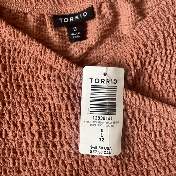 Torrid Dusty Pink Textured Smocked Off Shoulder Babydoll Top CrissCross Surplice - Picture 7 of 10